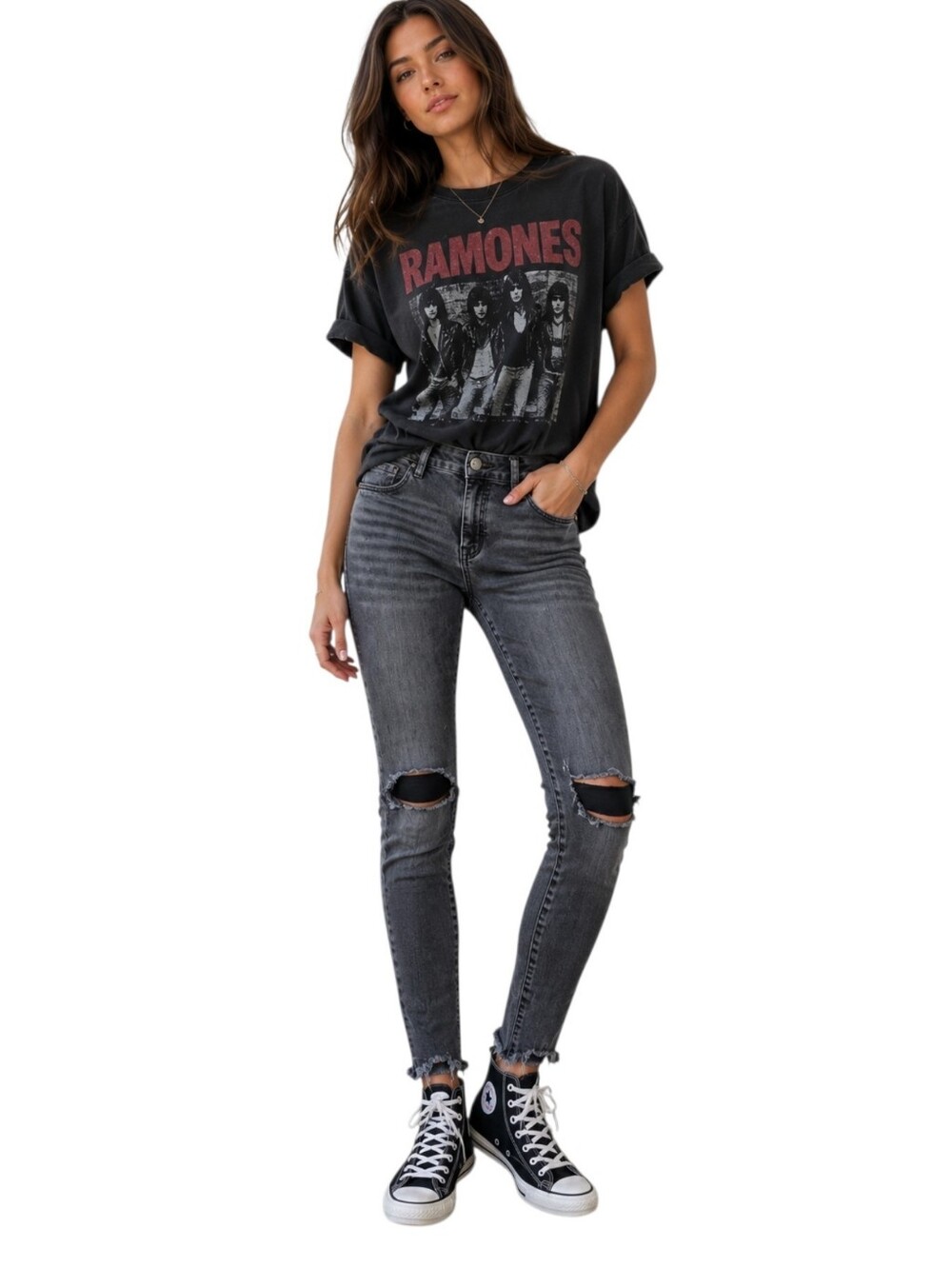 Refuge Distressed Skinny Jeans Knee Rips Raw Hem Grunge Emo Alt Rocker Women 12